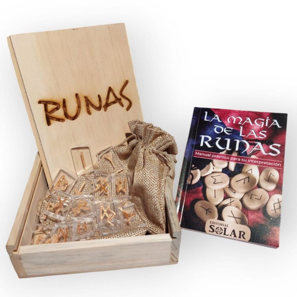 Runas en acrílico con manual y caja de madera